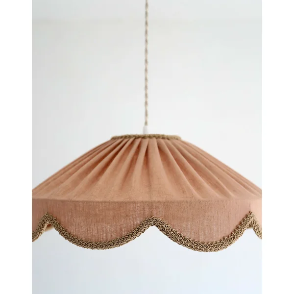 Suspension "Cosette" en Tissu Uni Lin Classic Linen - Abat-jour Festonné Style Vintage Made in France