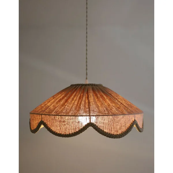 Suspension "Cosette" en Tissu Uni Lin Classic Linen - Abat-jour Festonné Style Vintage Made in France