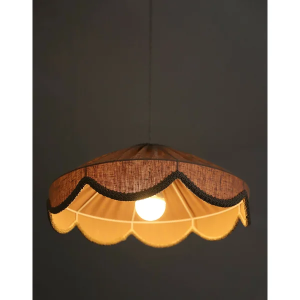 Suspension "Cosette" en Tissu Uni Lin Classic Linen - Abat-jour Festonné Style Vintage Made in France
