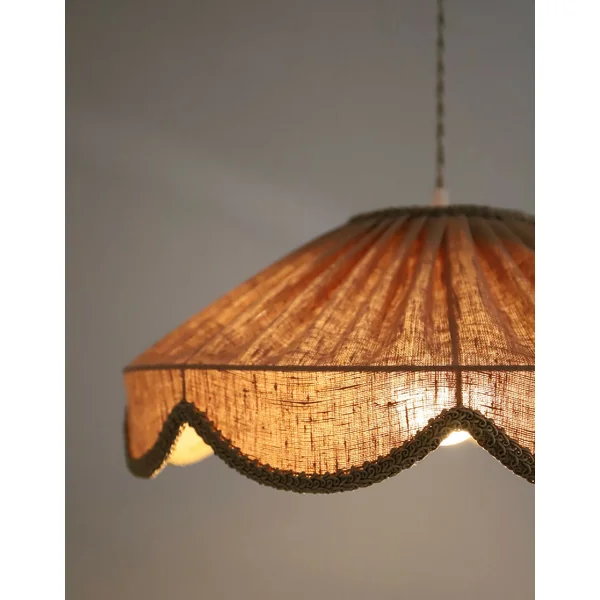 Suspension "Cosette" en Tissu Uni Lin Classic Linen - Abat-jour Festonné Style Vintage Made in France