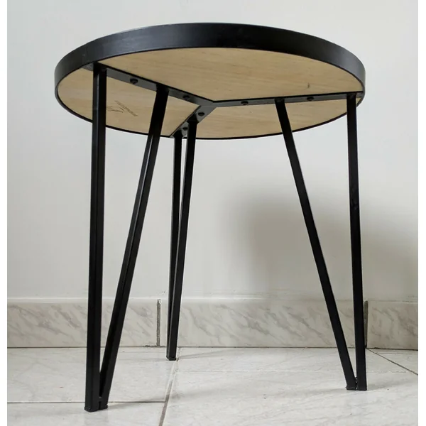 Table d'appoint pieds métal et plateaux avec marqueterie de Paille dorée