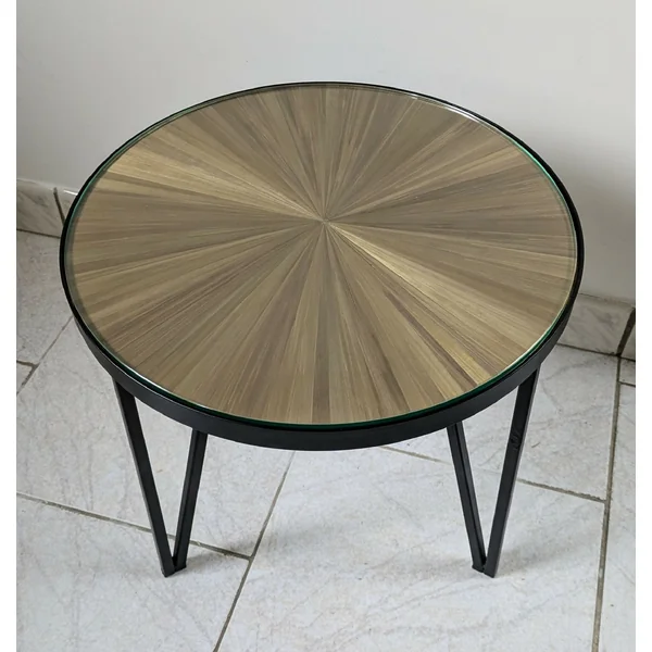 Table d'appoint pieds métal et plateaux avec marqueterie de Paille dorée