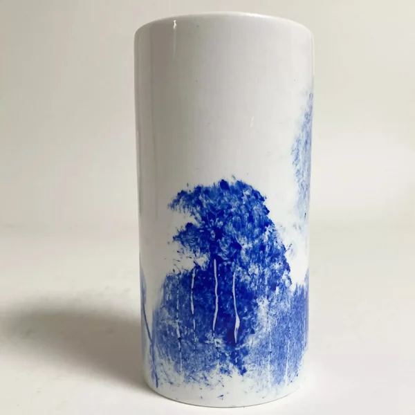Vase couple méditant bleu 3