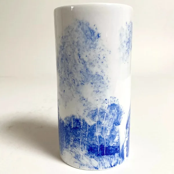Vase couple méditant bleu 3